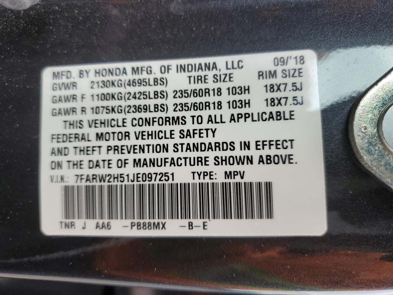 7FARW2H51JE097251 2018 Honda Cr-V Ex