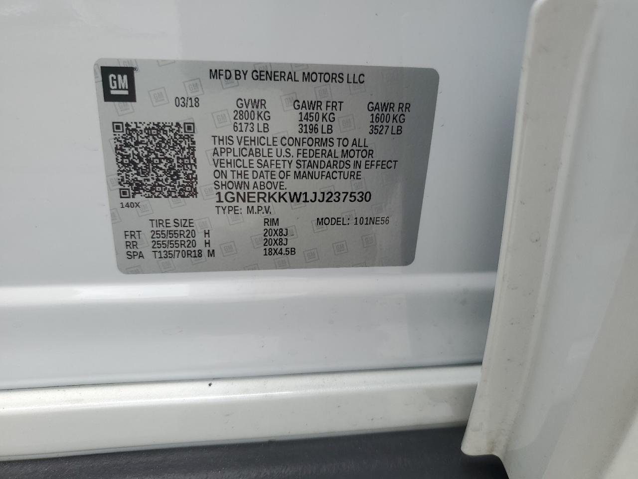 1GNERKKW1JJ237530 2018 Chevrolet Traverse Premier