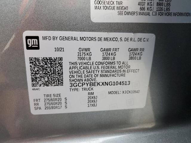 2022 Chevrolet Silverado Ltd K1500 Custom VIN: 3GCPYBEKXNG104513 Lot: 54431584