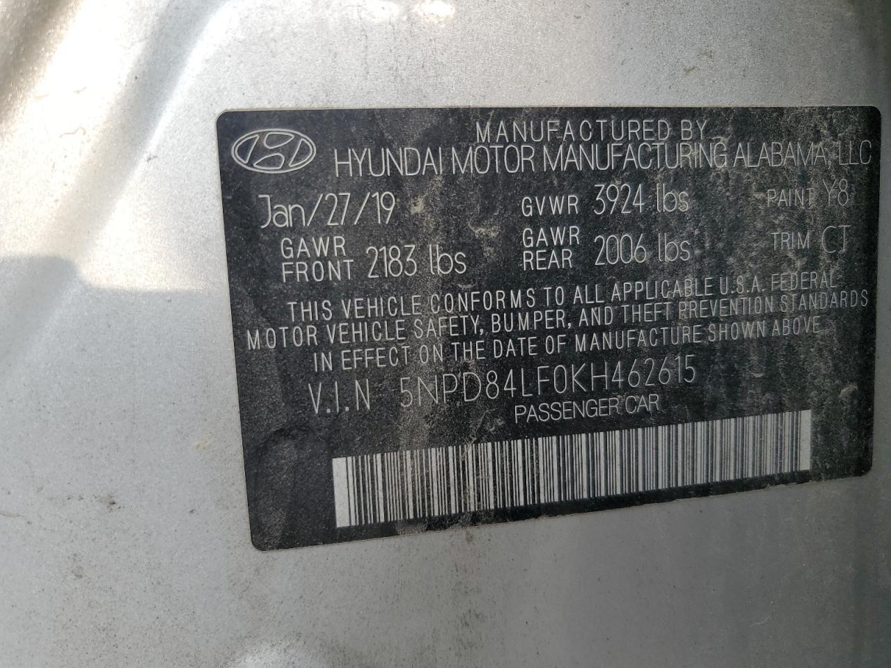 5NPD84LF0KH462615 2019 Hyundai Elantra Sel