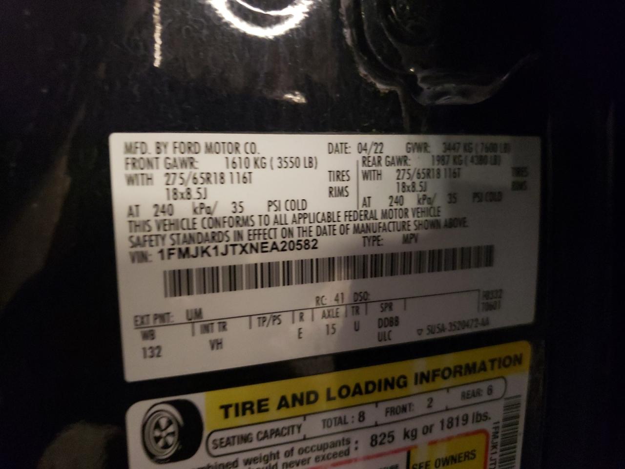 1FMJK1JTXNEA20582 2022 Ford Expedition Max Xlt