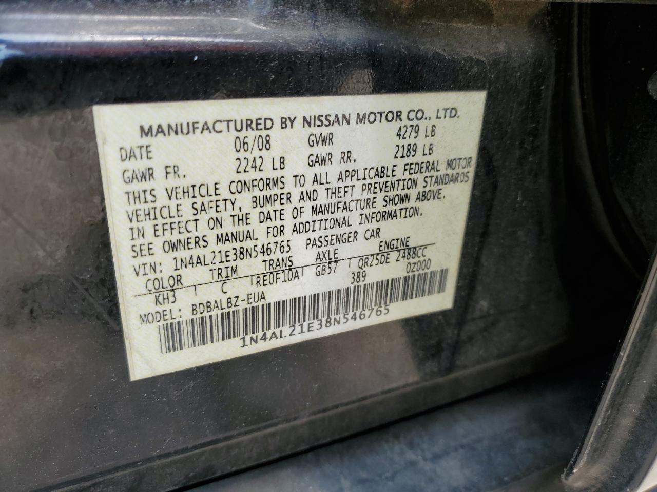 1N4AL21E38N546765 2008 Nissan Altima 2.5