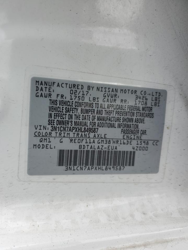 3N1CN7APXHL849587 2017 Nissan Versa S