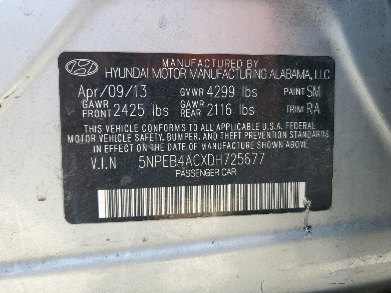 5NPEB4ACXDH725677 2013 Hyundai Sonata Gls