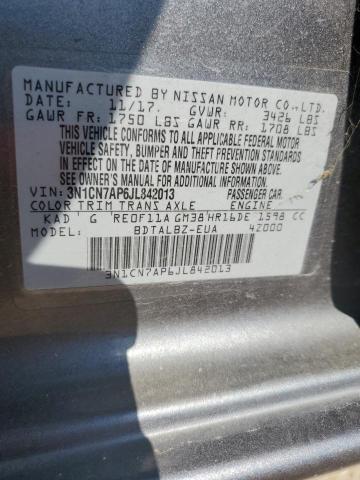 2018 Nissan Versa S VIN: 3N1CN7AP6JL842013 Lot: 56342504