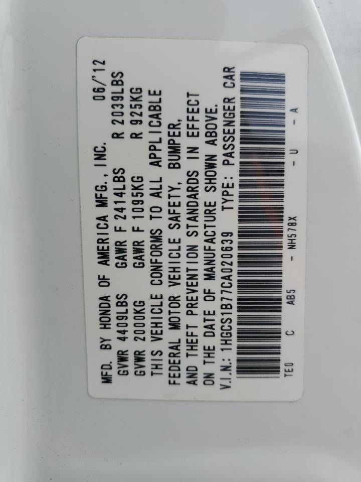 2012 Honda Accord Ex vin: 1HGCS1B77CA020639