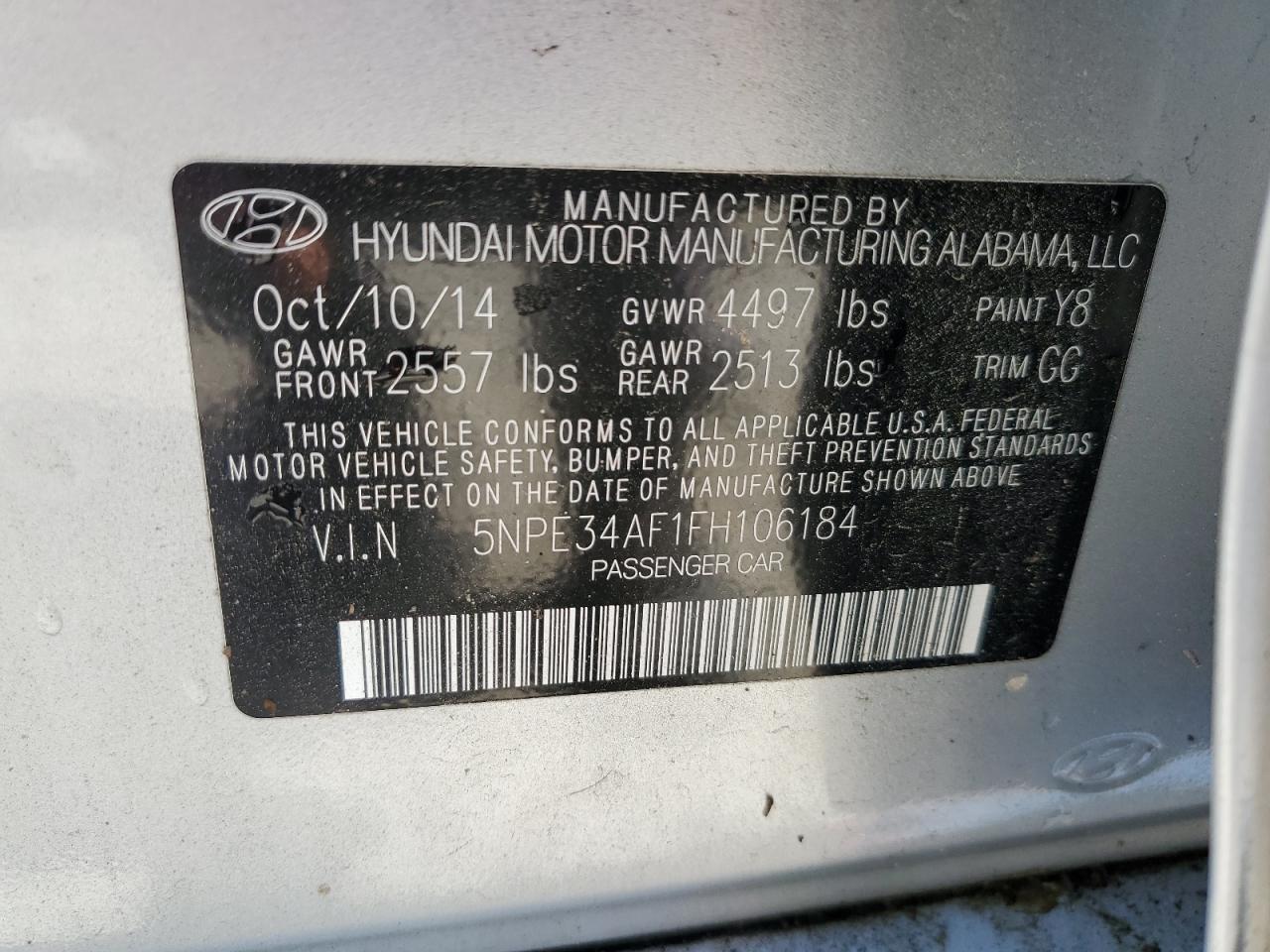 5NPE34AF1FH106184 2015 Hyundai Sonata Sport