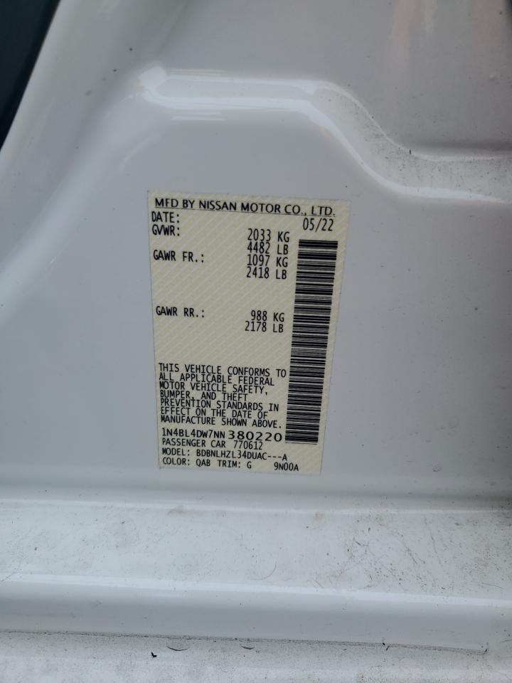 1N4BL4DW7NN380220 2022 Nissan Altima Sv