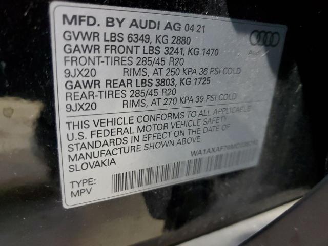 2021 Audi Q7 Premium VIN: WA1AXAF70MD038282 Lot: 54088424