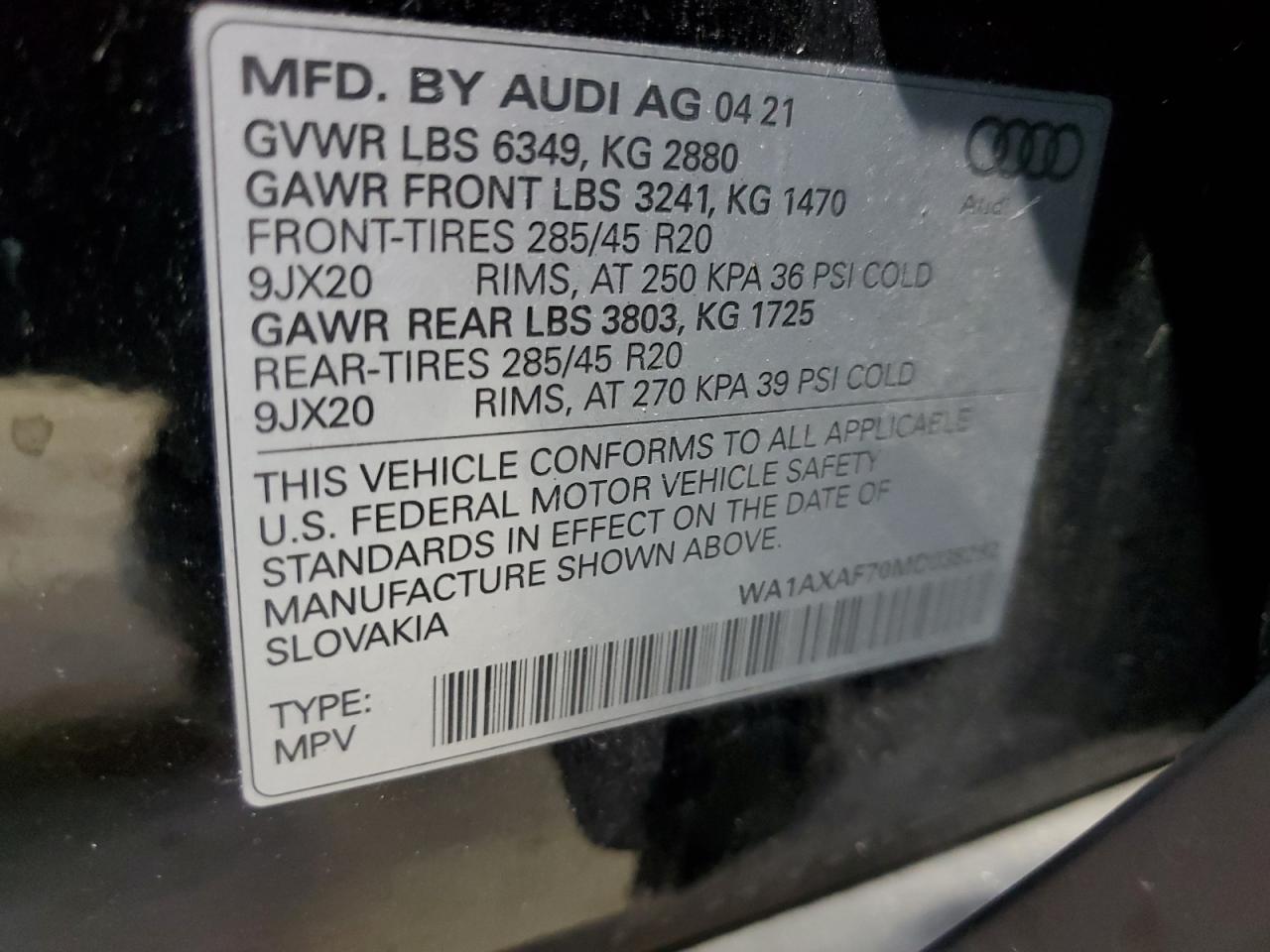 WA1AXAF70MD038282 2021 Audi Q7 Premium