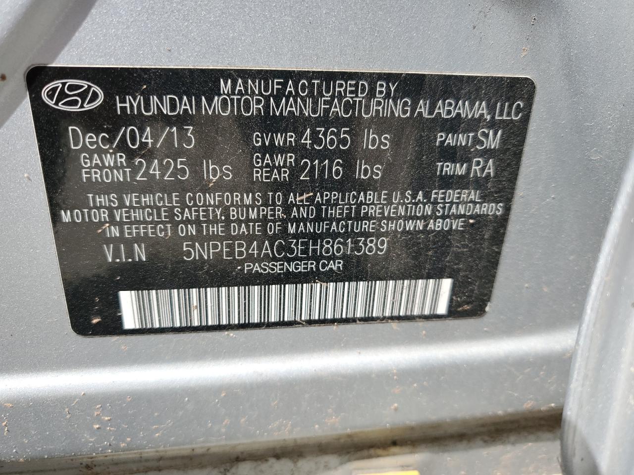 5NPEB4AC3EH861389 2014 Hyundai Sonata Gls