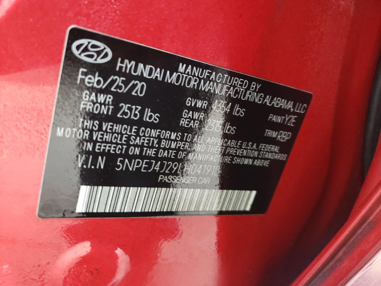 5NPEJ4J29LH041910 2020 Hyundai Sonata Sel Plus