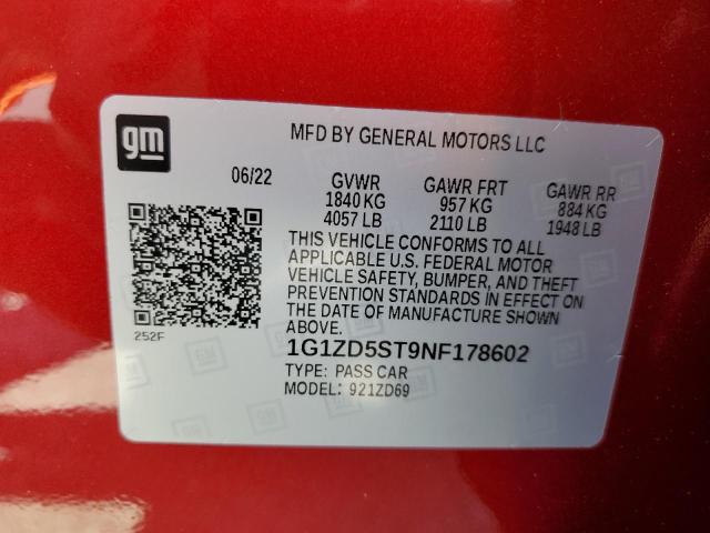 2022 Chevrolet Malibu Lt VIN: 1G1ZD5ST9NF178602 Lot: 54625834