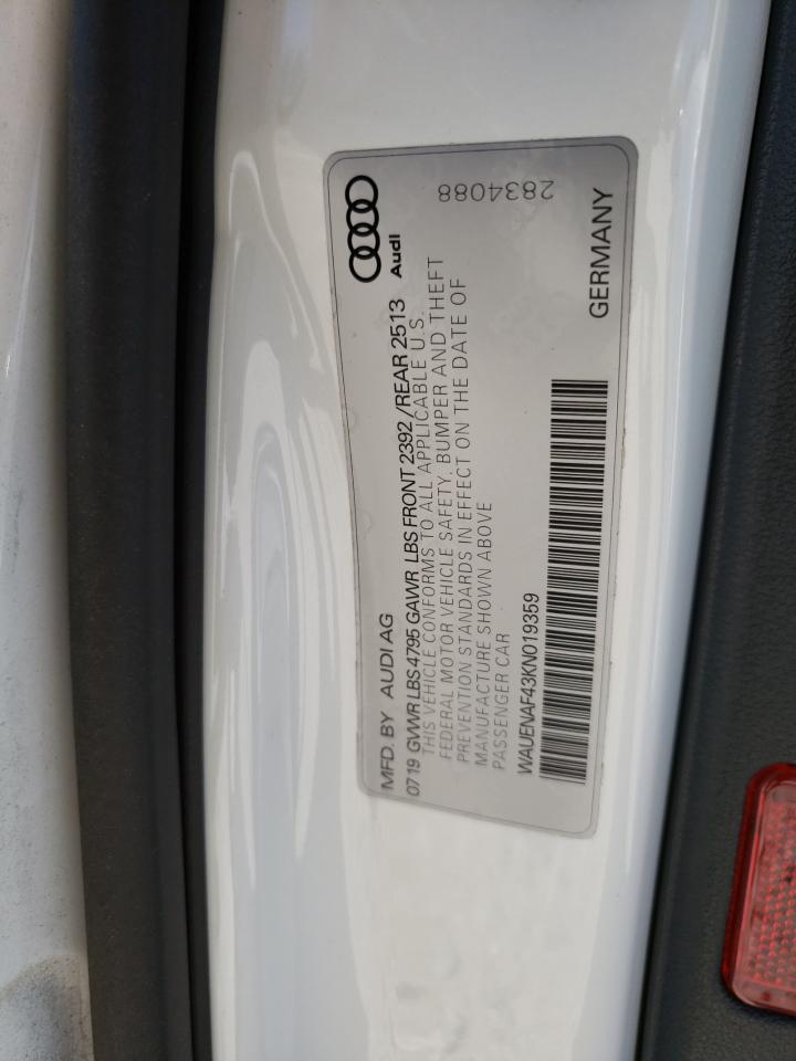 WAUENAF43KN019359 2019 Audi A4 Premium Plus