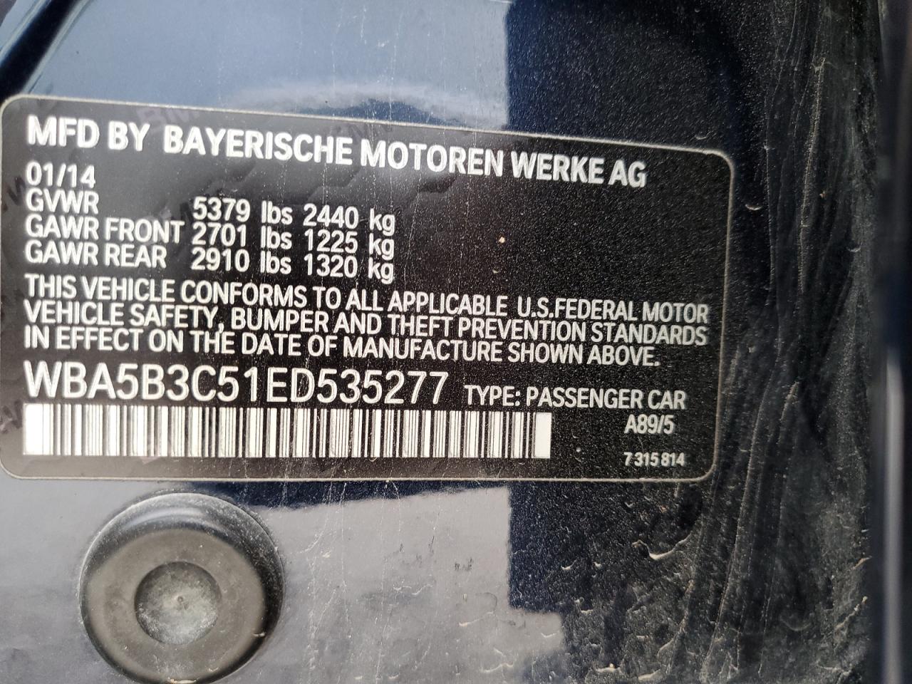WBA5B3C51ED535277 2014 BMW 535 Xi