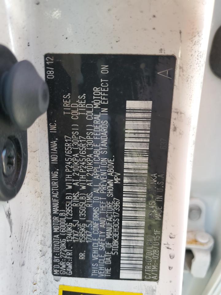 5TDBK3EH3CS173967 2012 Toyota Highlander Base