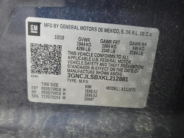 2019 Chevrolet Trax 1Lt VIN: 3GNCJLSBXKL212881 Lot: 56293534