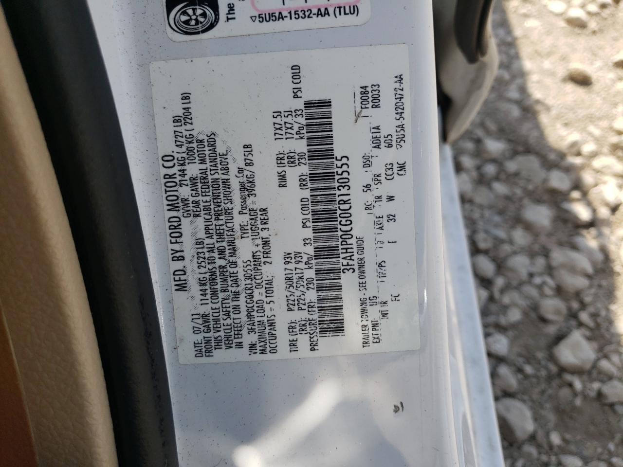 2012 Ford Fusion Sel vin: 3FAHP0CG0CR130555