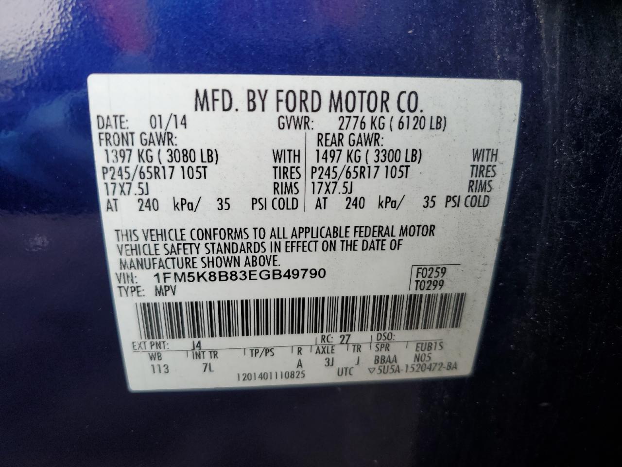 1FM5K8B83EGB49790 2014 Ford Explorer