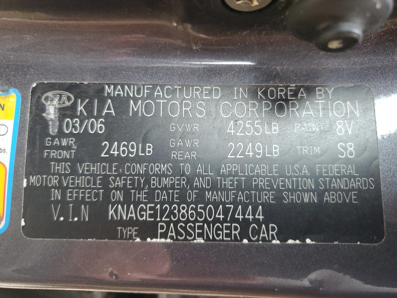 KNAGE123865047444 2006 Kia Optima Lx