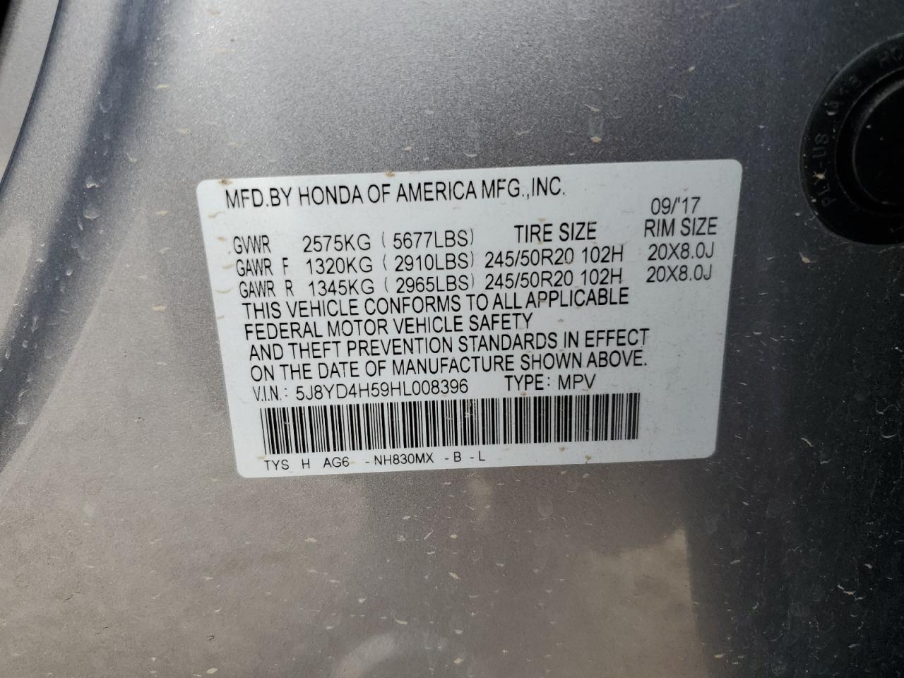 5J8YD4H59HL008396 2017 Acura Mdx Technology