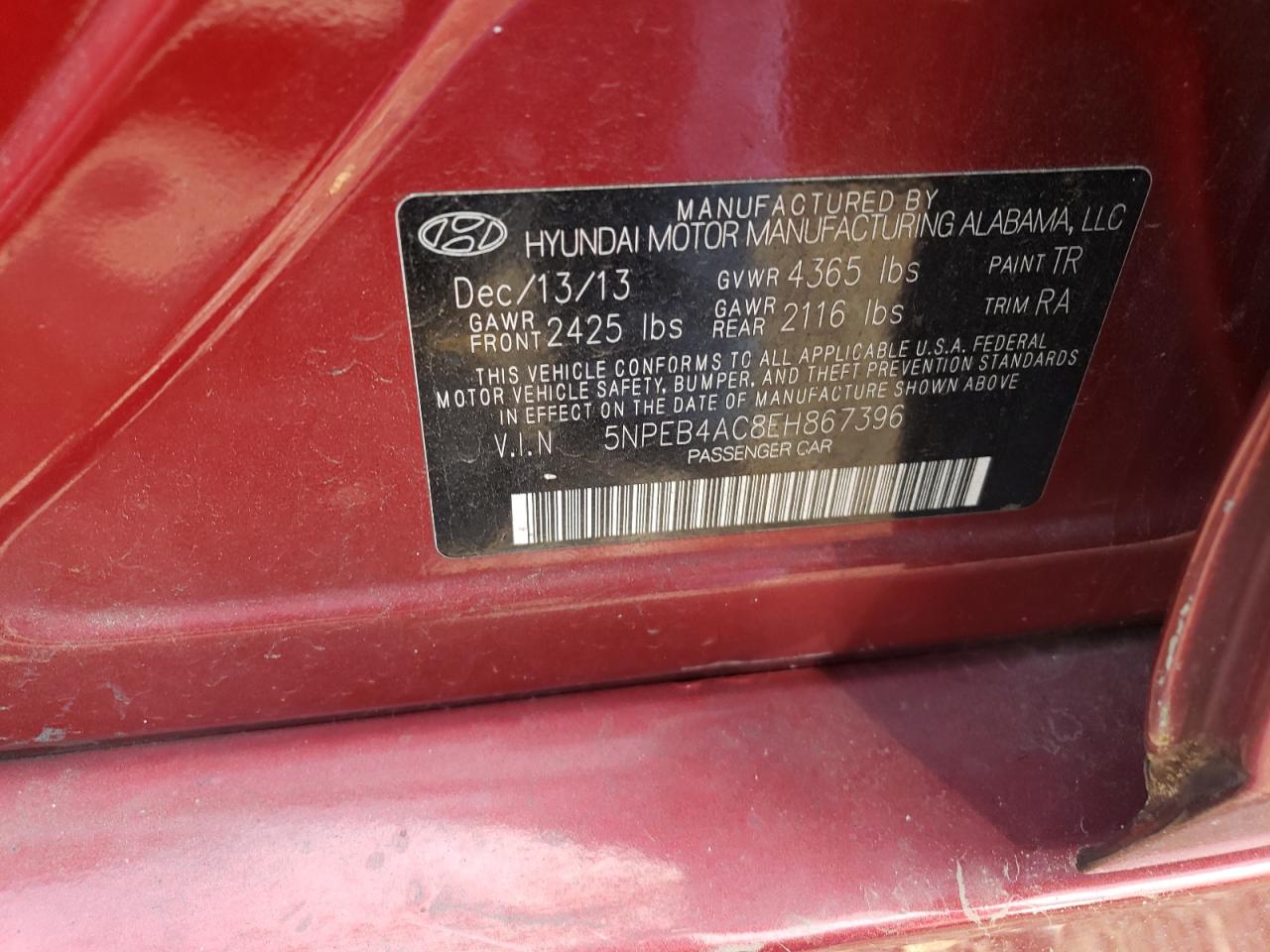 5NPEB4AC8EH867396 2014 Hyundai Sonata Gls