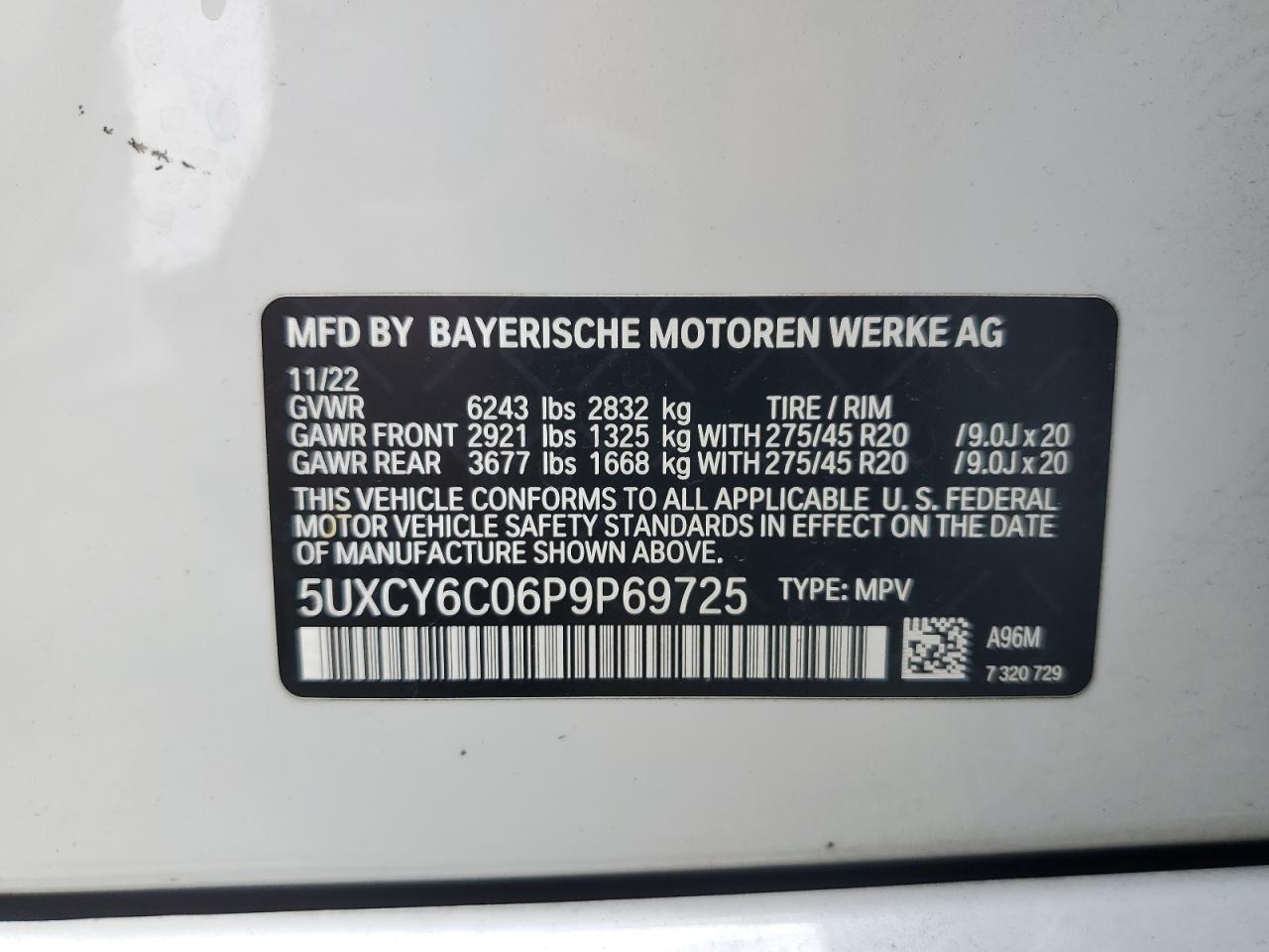 5UXCY6C06P9P69725 2023 BMW X6 xDrive40I