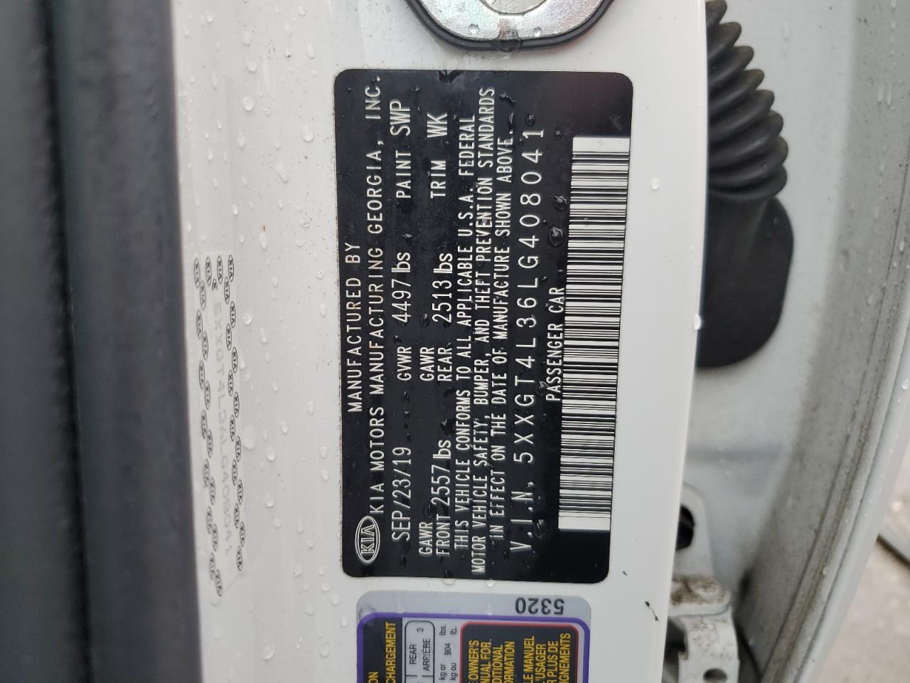 5XXGT4L36LG408041 2020 Kia Optima Lx