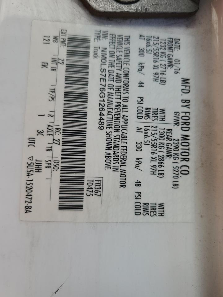 VIN: NM0LS7E76G1264489 2016 FORD TRANSIT