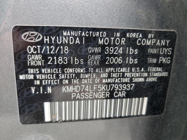 2019 Hyundai Elantra Se VIN: KMHD74LF5KU793937 Lot: 56398614