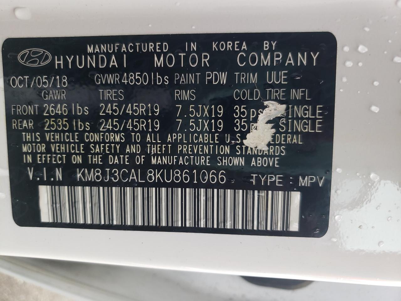 KM8J3CAL8KU861066 2019 Hyundai Tucson Limited
