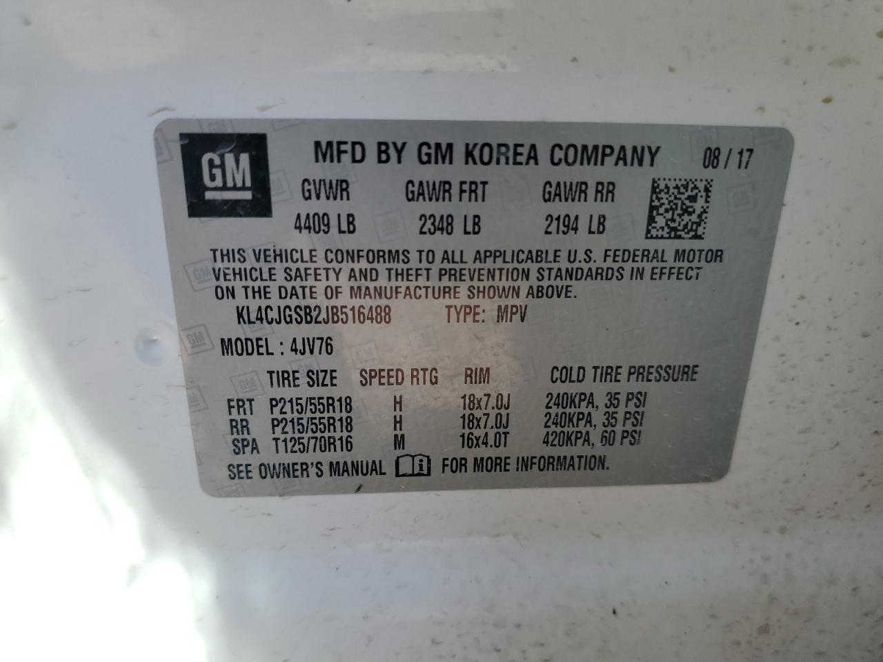 KL4CJGSB2JB516488 2018 Buick Encore Essence