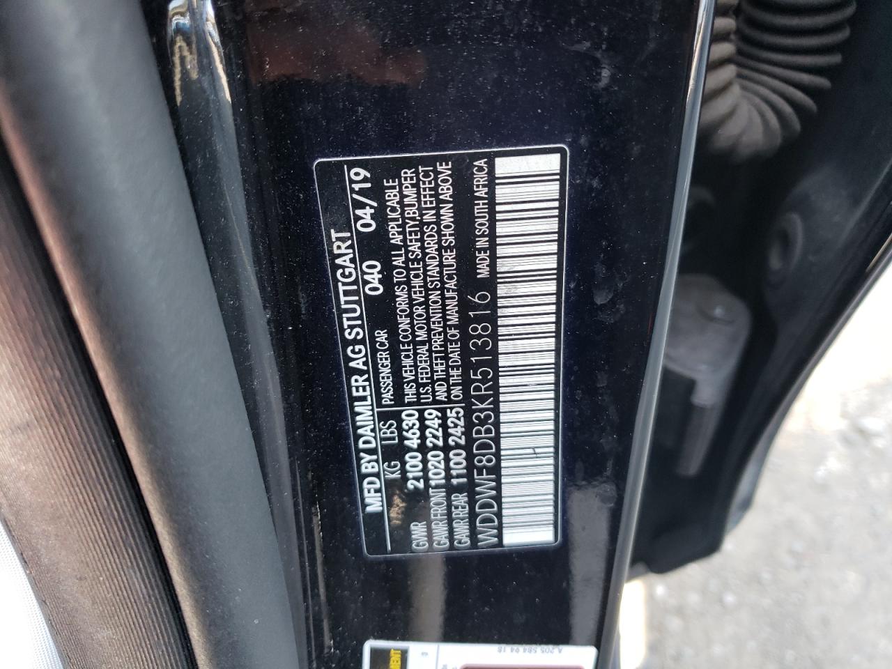 WDDWF8DB3KR513816 2019 Mercedes-Benz C 300