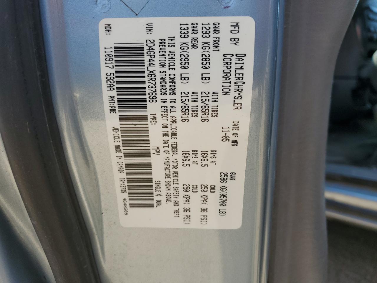 2D4GP44LX6R737696 2006 Dodge Grand Caravan Sxt