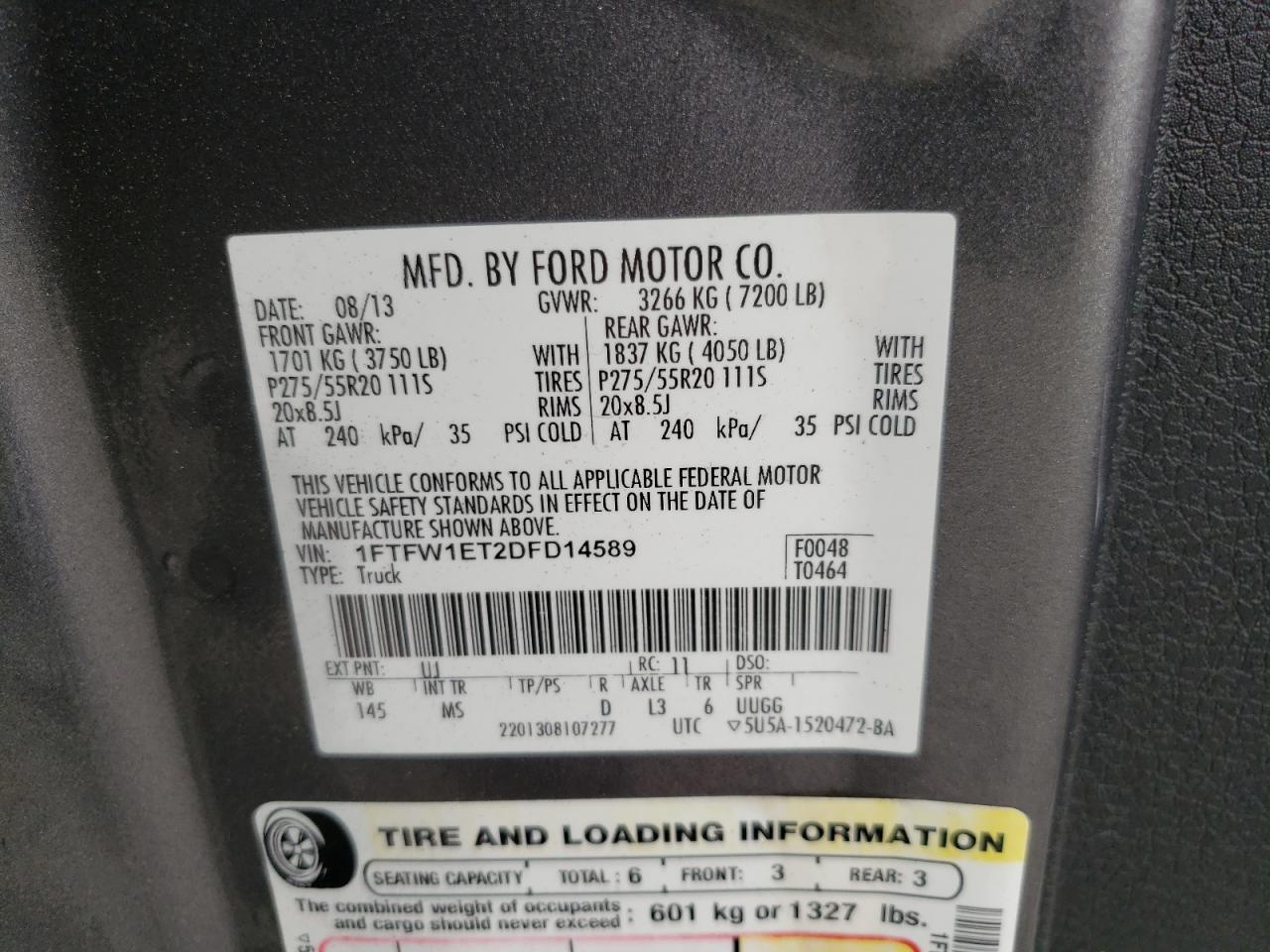 1FTFW1ET2DFD14589 2013 Ford F150 Supercrew