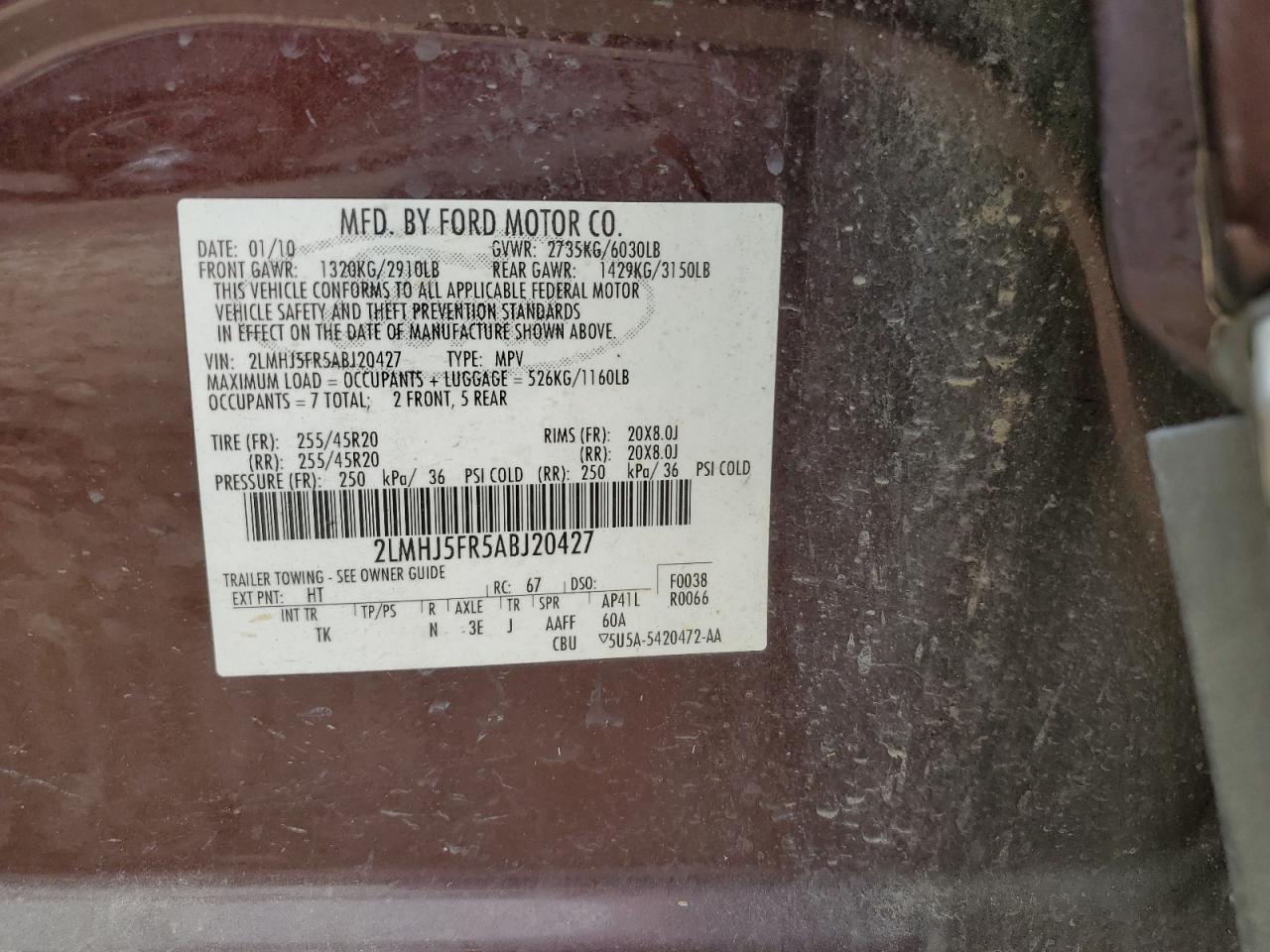 2LMHJ5FR5ABJ20427 2010 Lincoln Mkt