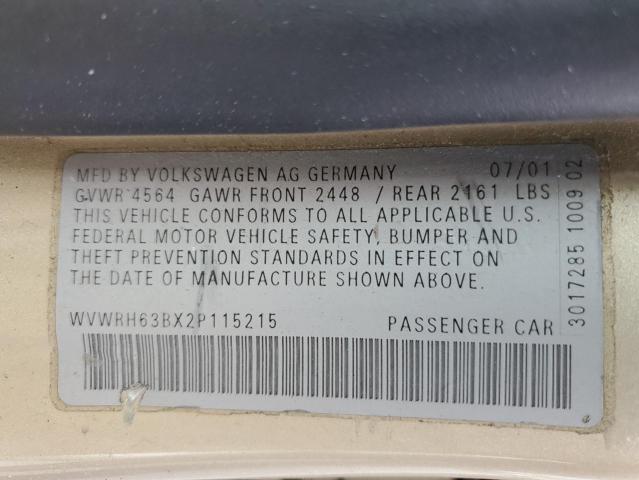 2002 Volkswagen Passat Glx VIN: WVWRH63BX2P115215 Lot: 56695194