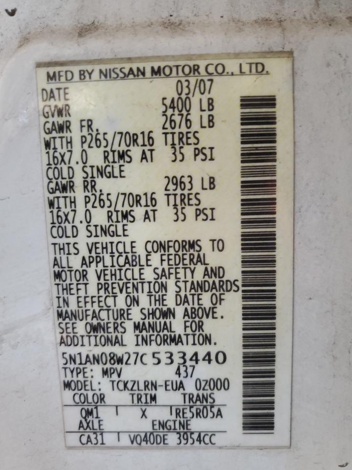 5N1AN08W27C533440 2007 Nissan Xterra Off Road