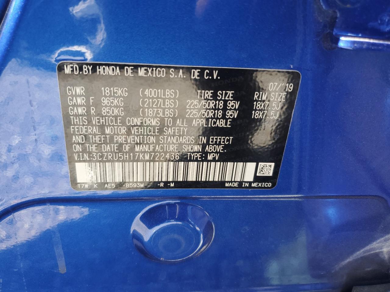 3CZRU5H17KM722436 2019 Honda Hr-V Sport