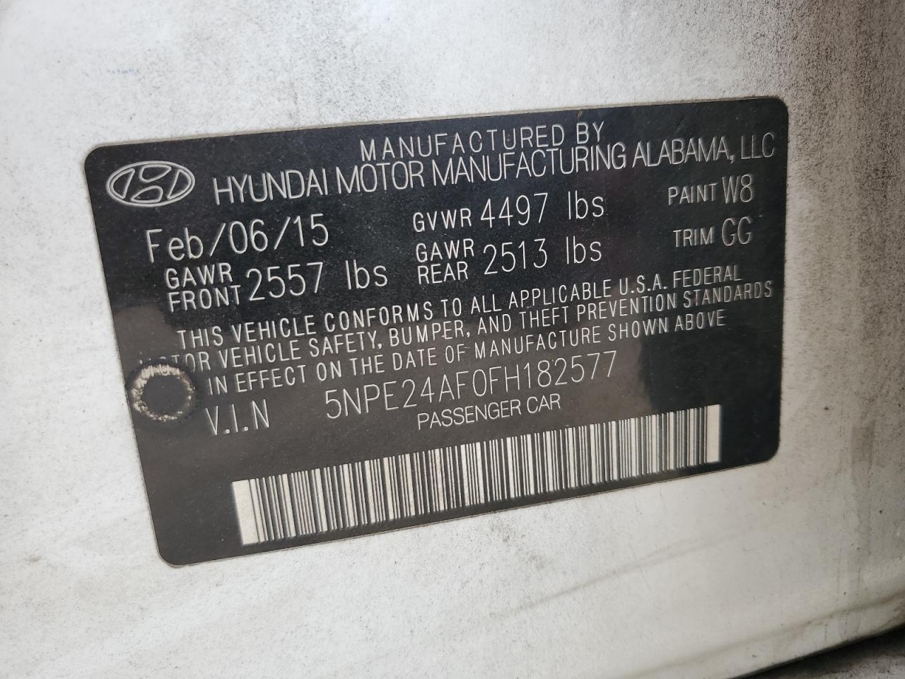 5NPE24AF0FH182577 2015 Hyundai Sonata Se