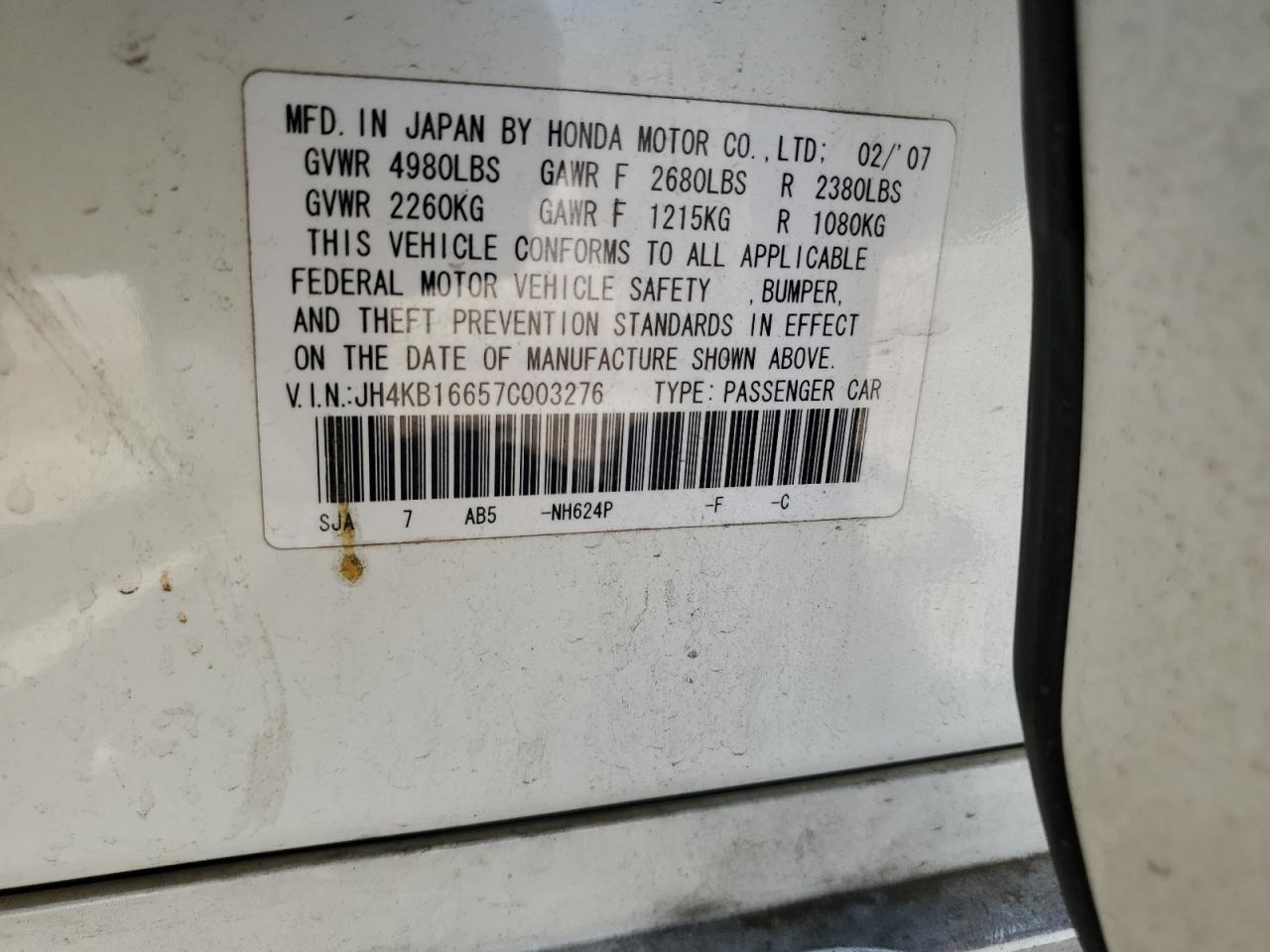 JH4KB16657C003276 2007 Acura Rl