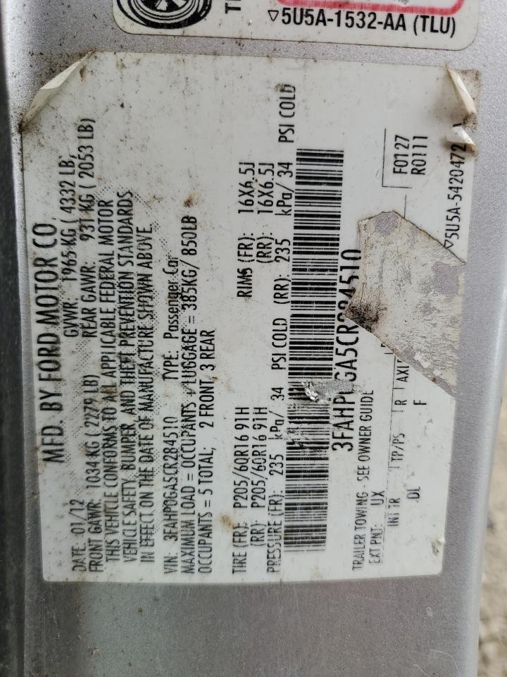 3FAHP0GA5CR284510 2012 Ford Fusion S