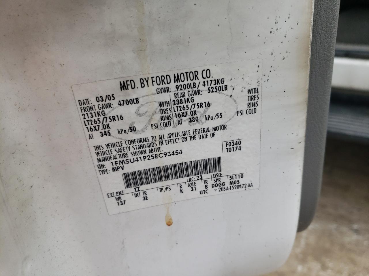 1FMSU41P25EC93454 2005 Ford Excursion Xlt