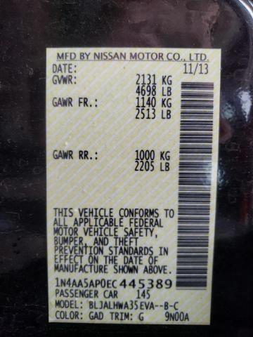 2014 Nissan Maxima S VIN: 1N4AA5AP0EC445389 Lot: 53617004