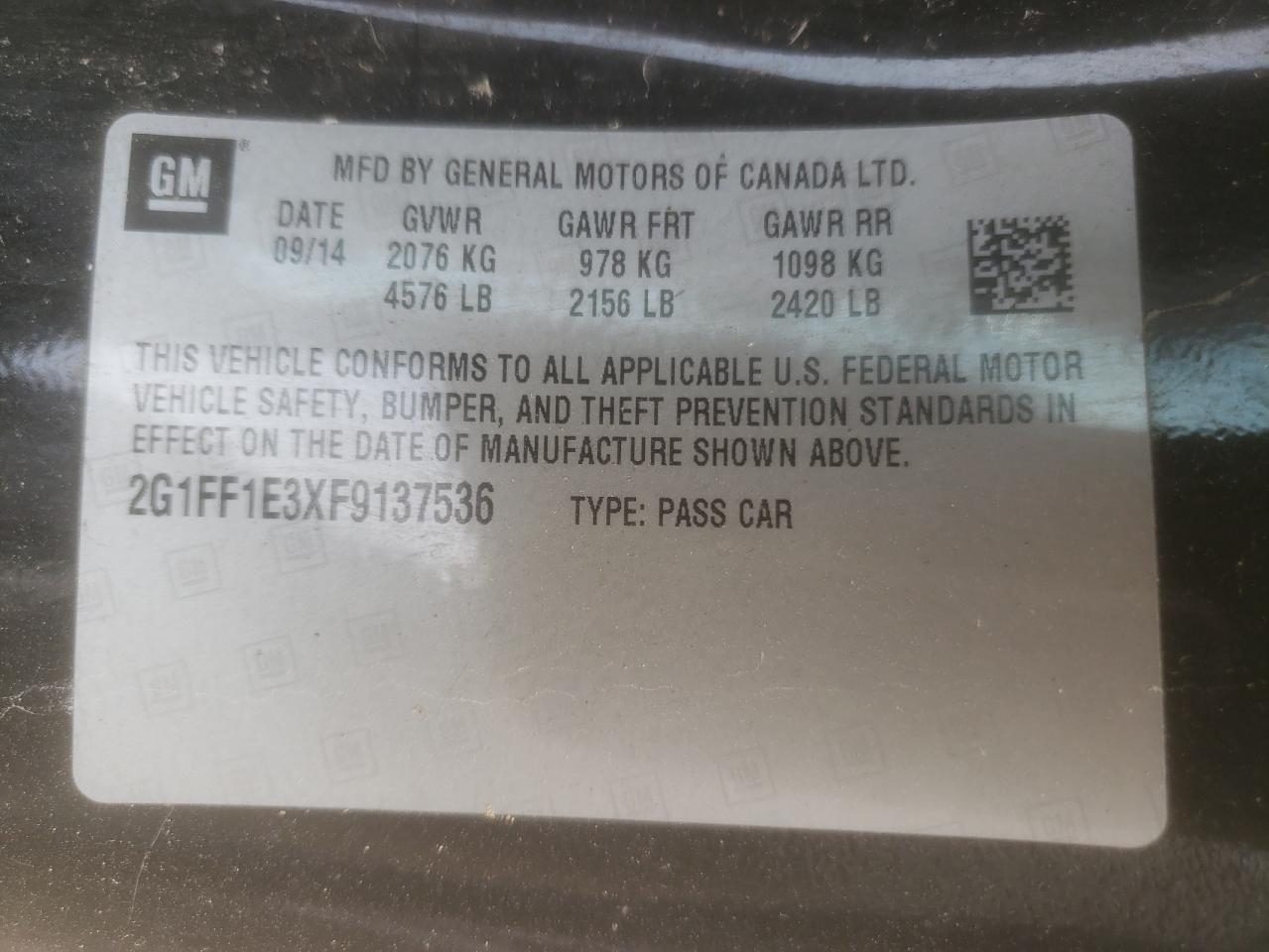 2G1FF1E3XF9137536 2015 Chevrolet Camaro Lt