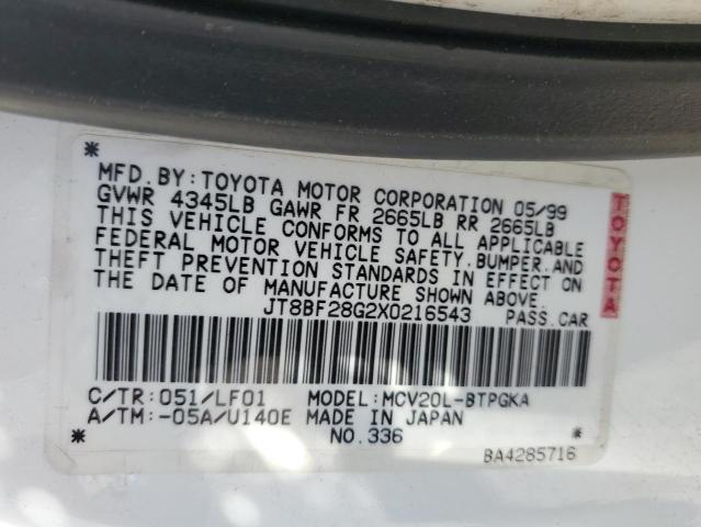 1999 Lexus Es 300 VIN: JT8BF28G2X0216543 Lot: 57294054