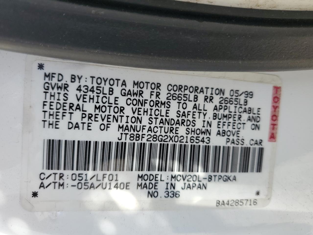 JT8BF28G2X0216543 1999 Lexus Es 300