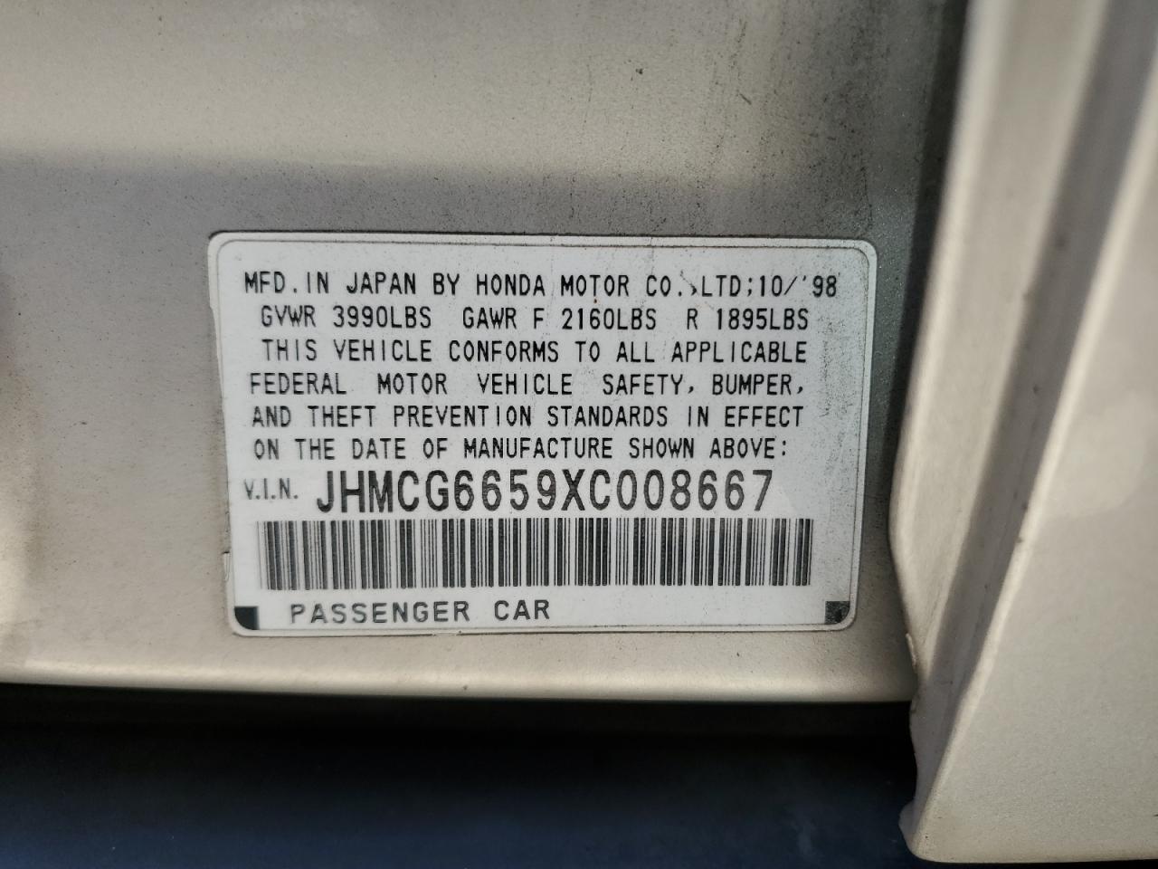 JHMCG6659XC008667 1999 Honda Accord Lx