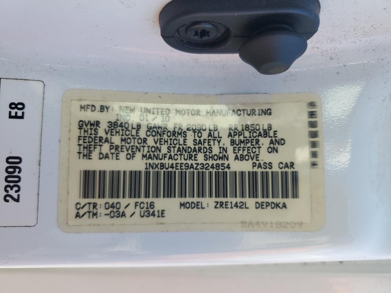 1NXBU4EE9AZ324854 2010 Toyota Corolla Base