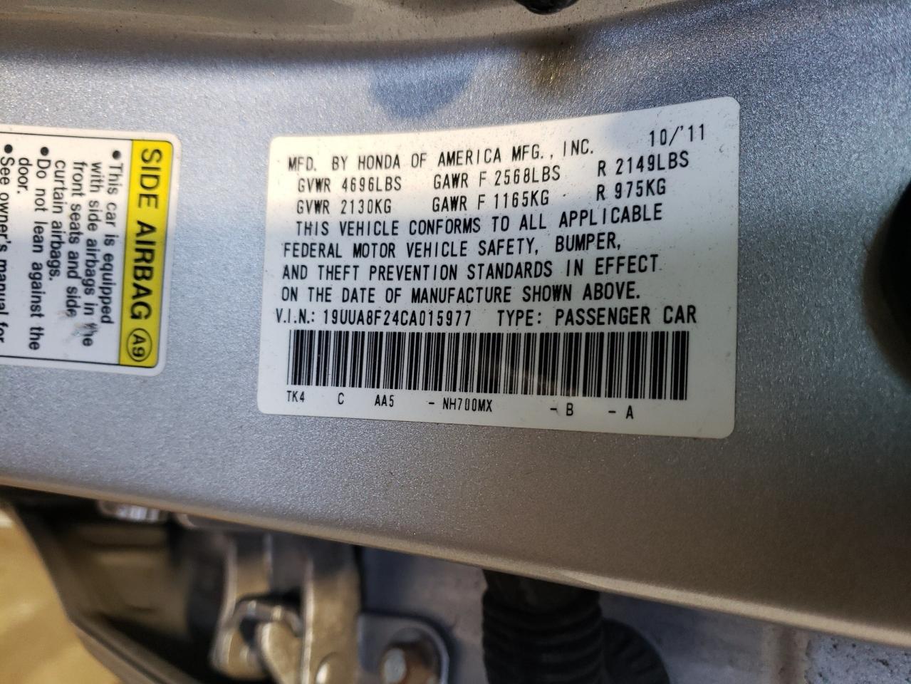 19UUA8F24CA015977 2012 Acura Tl